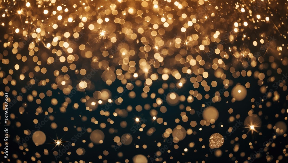 Poster sparkling golden rainbow magical stars bokeh backdrop. featuring various glitter types with unique b