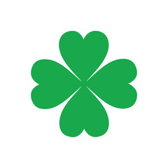 Irish green 4 leaf shamrock icon silhouette vector flat illustration design on white background. St patrick's day clover. Lucky clover icon.