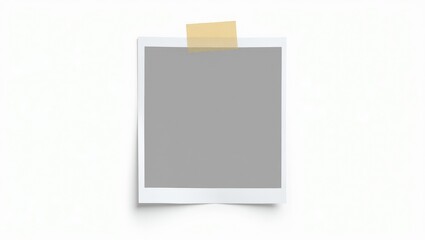 Blank photo frame featuring soft shadows and tape, isolated on a white paper background, serves as a template for graphic designers' presentations, portfolios, etc.
