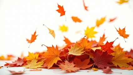 Fototapeta premium Heap of autumn leaves against a white isolated background.