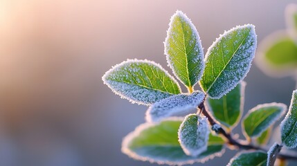 Frost-covered leaves close-up winter morning nature photography outdoor scene macro perspective
