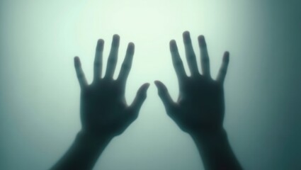 Shadows of left and right hands blurred behind frosted glass.