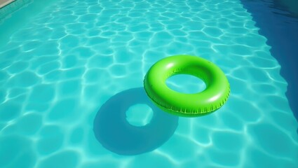Inflatable ring drifting in a swimming pool, overhead view with area for text.