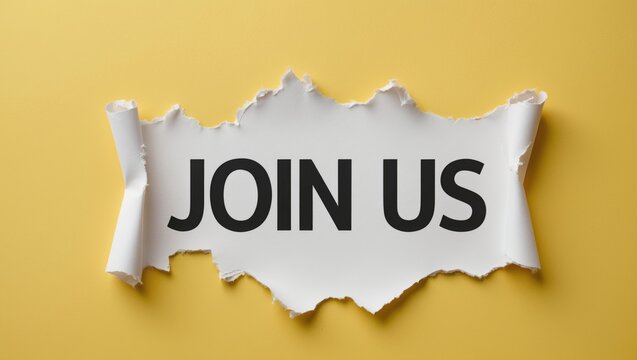 Message visible through torn paper inviting participation. Hiring and new job concept.