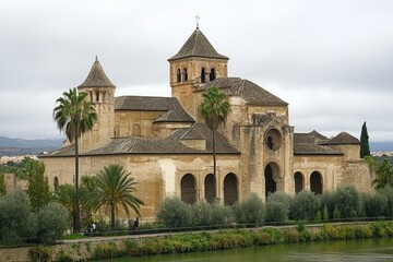 Fototapeta premium Historic Mezquita Cathedral in Cordoba, Spain: A Cultural and Medieval Marvel Overlooking the River
