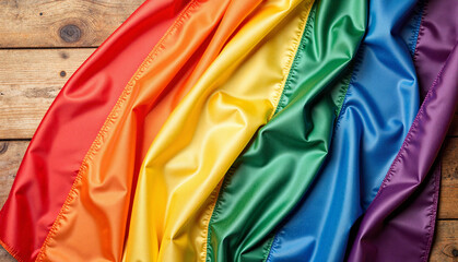 Vibrant Pride Flag on Wooden Surface, LGBTQ Celebration