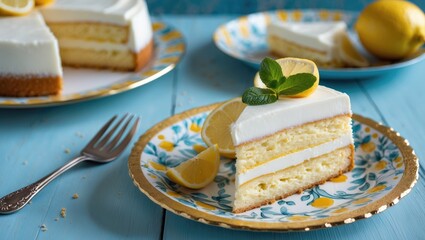 Lemon delight created without mold, genuine lemon delight dessert.