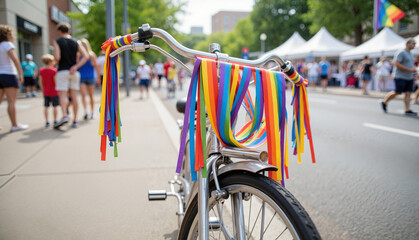 Fototapeta premium Rainbow bike at pride festival, vibrant celebration