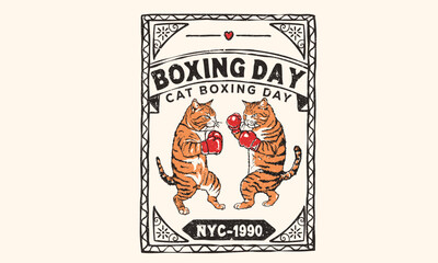 Boxing day. Pet design. Boxing club artwork. Cat boxing academy graphic print design for apparel, stickers, posters and background.