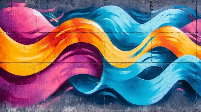 Vibrant graffiti sound waves art installation urban street high-resolution visual colorful environment artistic perspective