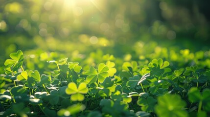 Obraz premium Lush Green Clover Field Under Sunlight