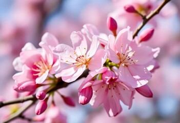 Obraz premium Delicate spring blossom, tilted view, soft petals, early bloom, texture, springtime