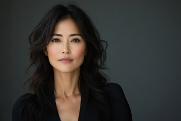 A woman with long hair and a black dress