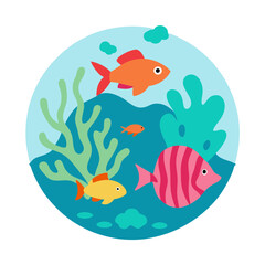 Naklejka premium Coral Reef With Tropical Fish Colorful Vector