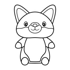 Cute Cartoon Fox Outline Vector Illustration. The fox has large, rounded ears with an inner ear design, big shiny eyes, and a small smiling mouth.