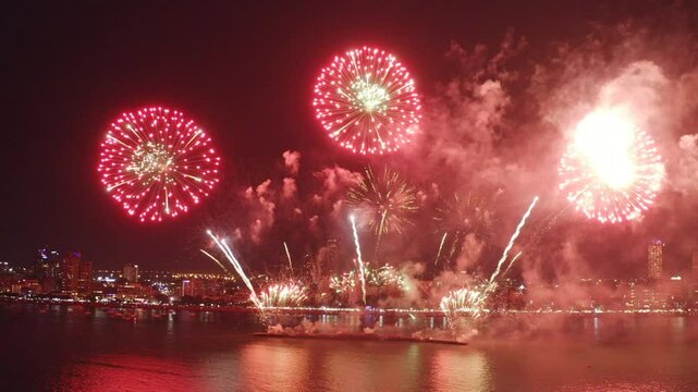 A celebratory firework display on a happy night Pattaya thailand