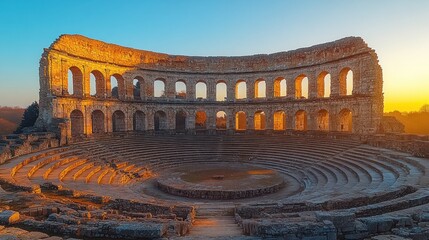 Ancient Roman amphitheater at sunrise
