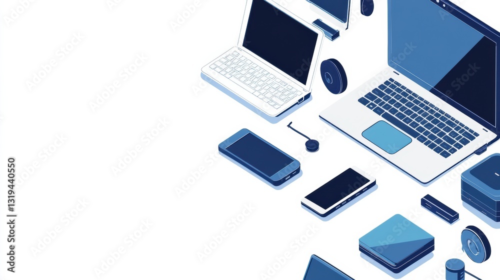 Aufkleber innovative isometric icon design featuring computers laptops technology equipment and cloud storage 