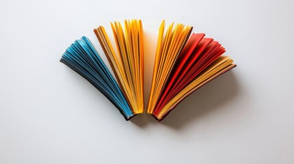 Colorful notebooks fanned, white background, education concept, stock photo