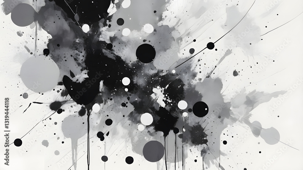 Poster ink symphony: an artistic explosion of ink creating an abstract masterpiece. bold black and grey spl