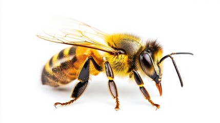 Honeybee profile shot against white background