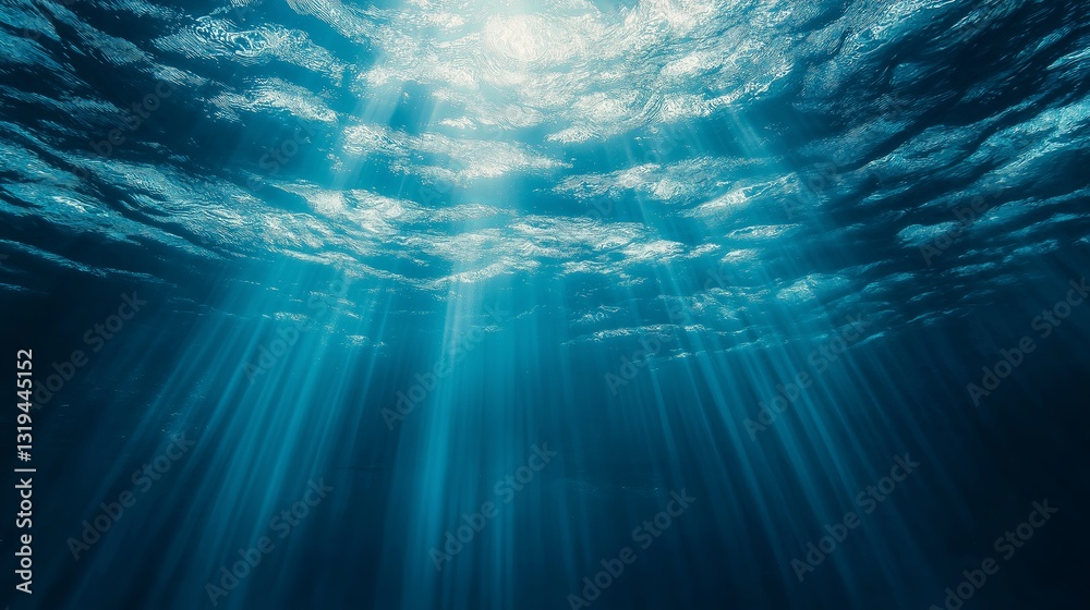 Poster a deep-sea perspective with light rays piercing through the water