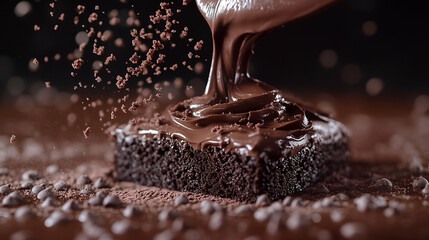 Obraz premium Chocolate brownie with melted ganache