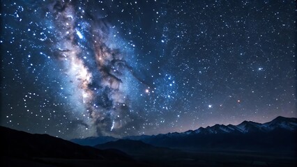 Milky Way Over Majestic Mountains: Breathtaking Night Sky Photography with Stars, Space, and Nature's Wonder.
