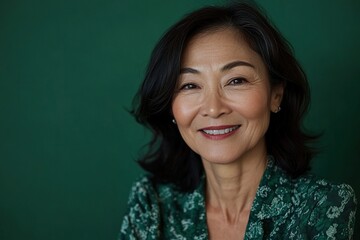 Fototapeta premium A woman with a green dress and a smile on her face