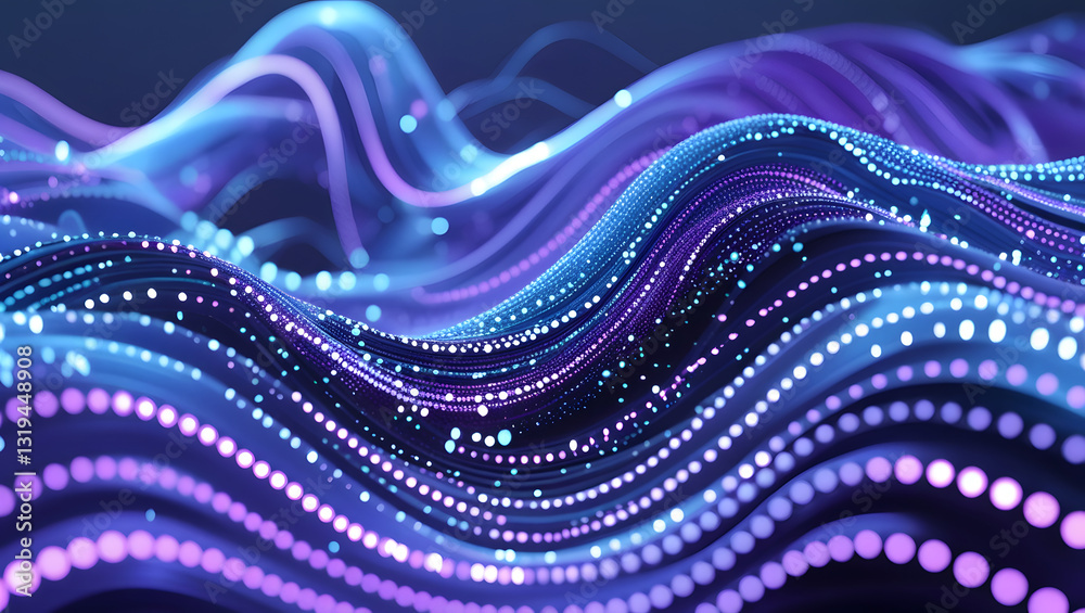 Poster digital flow: an abstract display of glowing lines and dots, symbolizing data streams, connected net