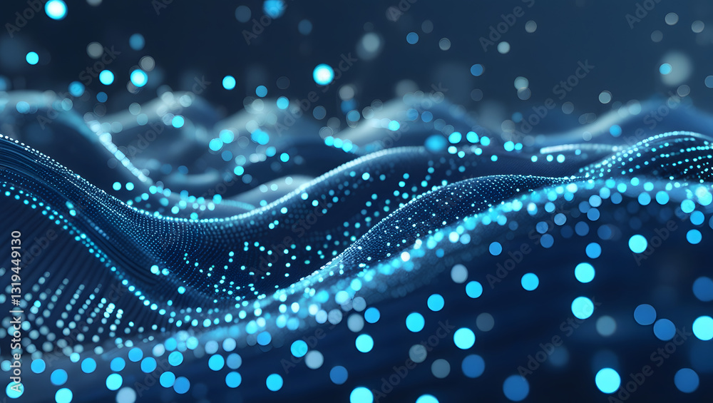 Poster digital data waves: illustrative and conceptual representation of data waves in a digital landscape,