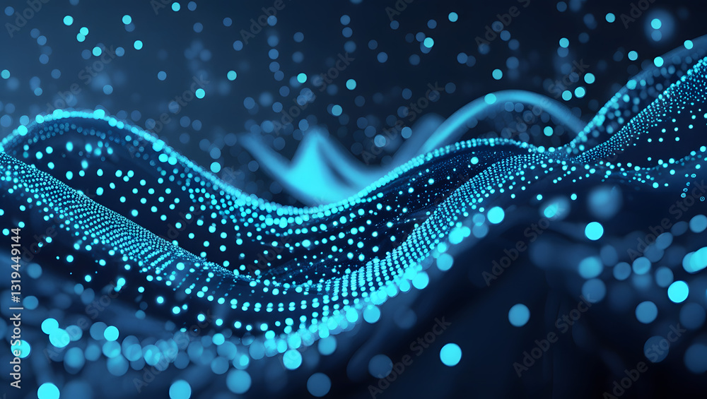 Poster digital wave: a mesmerizing visualization of data waves, featuring glowing particles and flowing lin