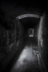 Obraz premium Dimly Lit Tunnel with Textured Walls and Intricate Light Patterns Creating an Eerie and Captivating Atmosphere