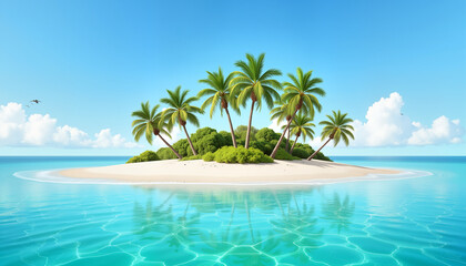 Obraz premium Serene tropical island with palm trees and clear water, paradise escape