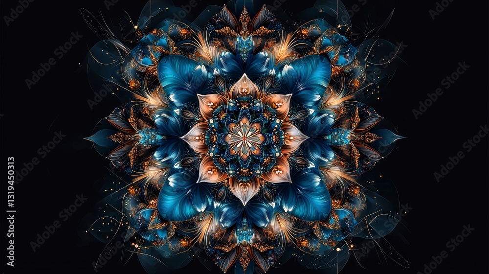 Poster abstract kaleidoscopic mandala design colorful symmetry and visual harmony in digital art