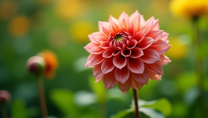 red dahlia flower in garden
