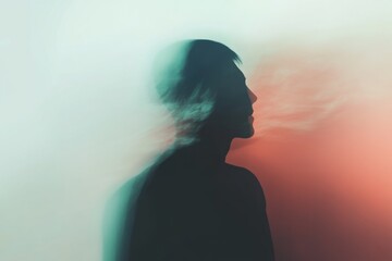 Minimalistic illustration of a person experiencing dissociation with soft blurred edges and gentle colors
