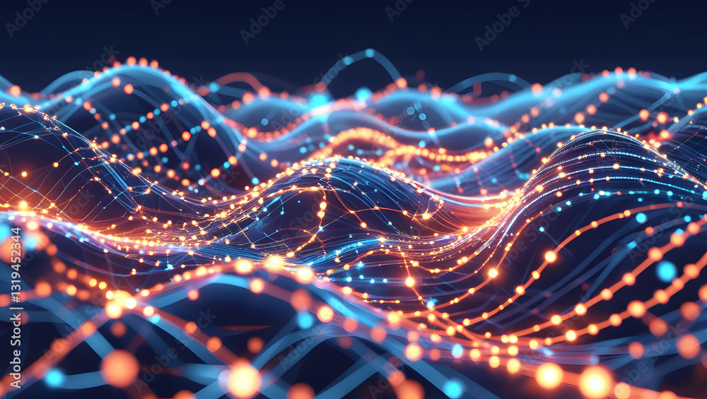 Poster digital data flow: a mesmerizing digital artwork showcases the dynamic flow of data through intercon