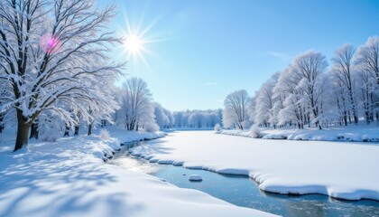 Serene Winter Landscape with Snow-Covered Trees and Still Water
