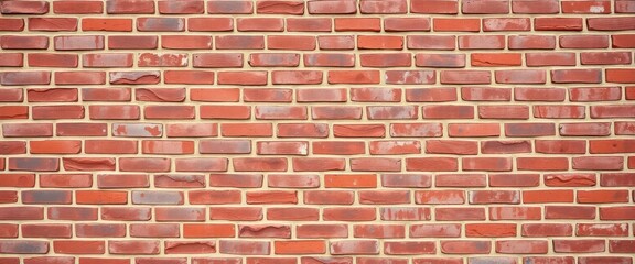 Obraz premium Rough, aged red brick wall texture with varying mortar shades, orange, mortar