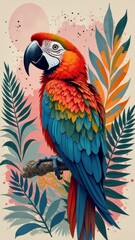 Obraz premium Vibrant scarlet macaw perched amongst colorful tropical foliage