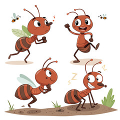cartoon-ants--mascot-bugs-running-jumping-standing.eps