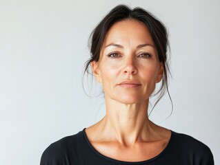 A woman with a black shirt and dark hair