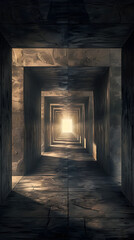 Obraz premium Dimly Lit Tunnel with Textured Walls and Intricate Light Patterns Creating an Eerie and Captivating Atmosphere