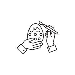 Coloring Easter Egg Icon Hand Holding Brush to Decorate an Egg in Black & White Line Art