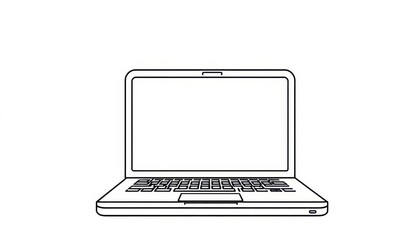 Simple line drawing of a laptop on white background, digital, design