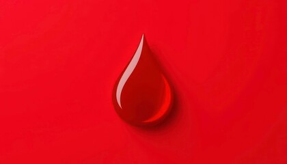 Single blood drop icon on red background, symbolizing healthcare, symbol,  cure