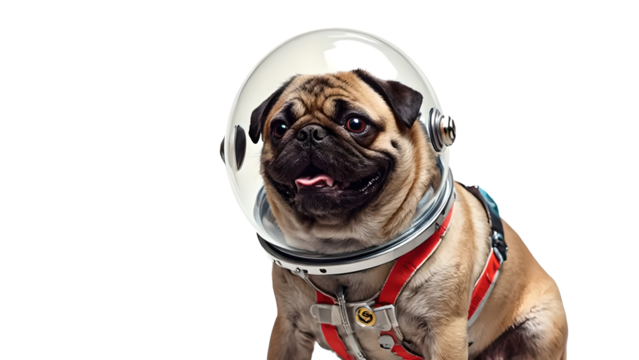 Pug in a space helmet isolated on transparent background