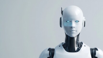 White robot with binary code display