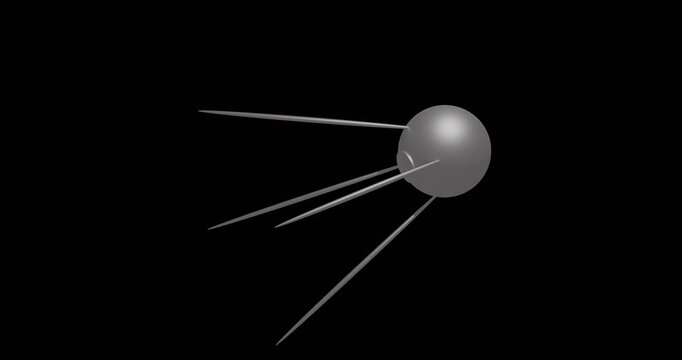 Simplified old space satellite SPUTNIK-1 rotation 3D rendered isolated loop 4K video footage without background. 